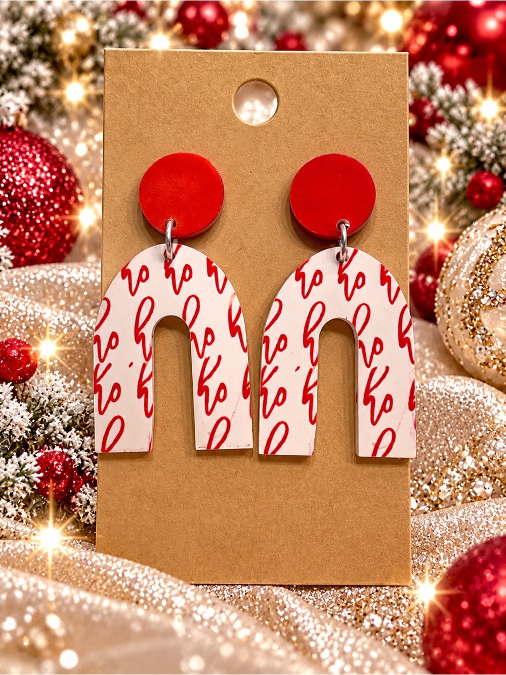 Red 'Ho Ho' Arch Drop Earrings